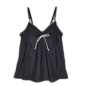 Summer Mae Black Swim Tankini Top Crochet Trim Bow Detail Size 10